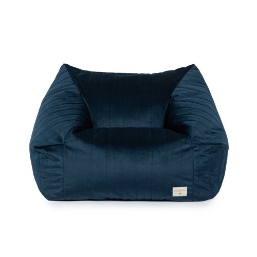 Fauteuil Pouf Chelsea éco-velours - Bleu nuit