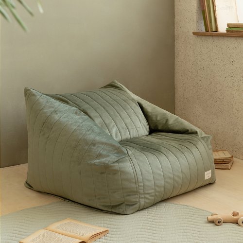 Fauteuil Pouf Chelsea éco-velours - Vert Olive