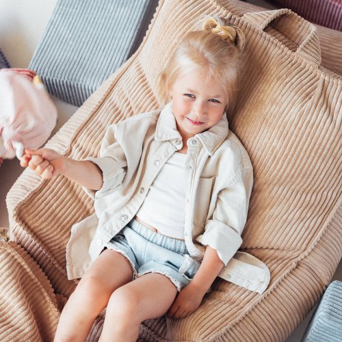 Fauteuil Pouf Ottoman en velours côtelé - Beige