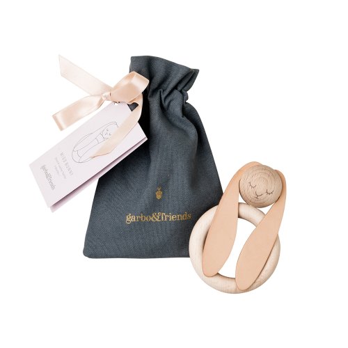 Anneau de dentition Bunny - Hêtre/Cuir naturel