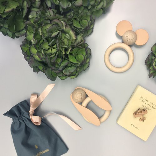 Anneau de dentition Bunny - Hêtre/Cuir naturel