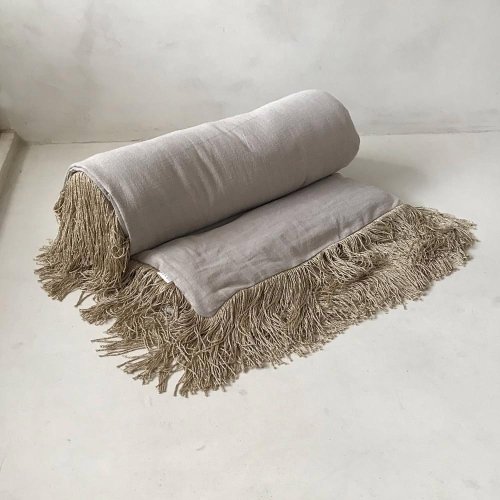 Housse de couette en lin frangée - Sable