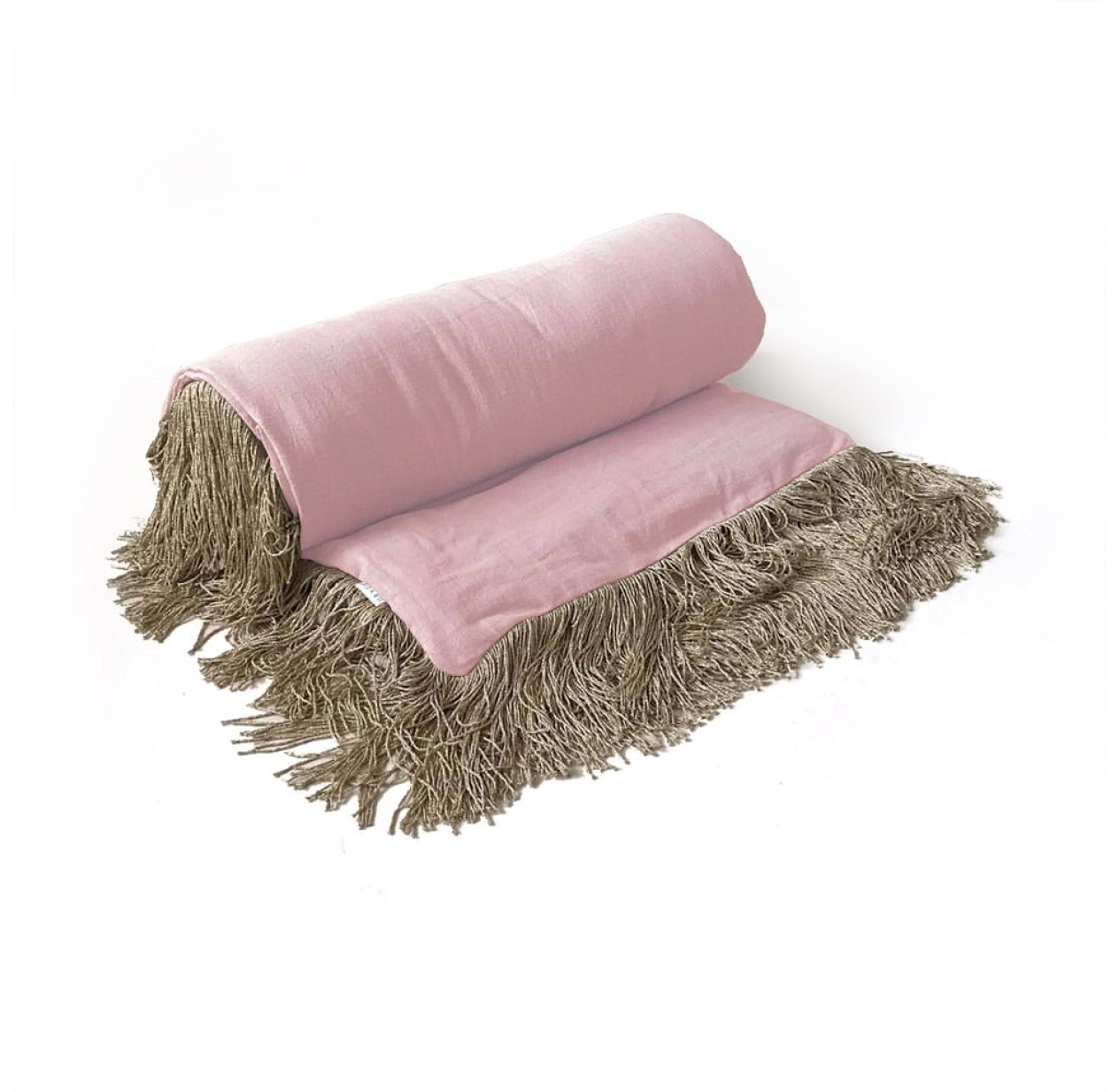 Housse de couette en lin frangée - Rose pâle