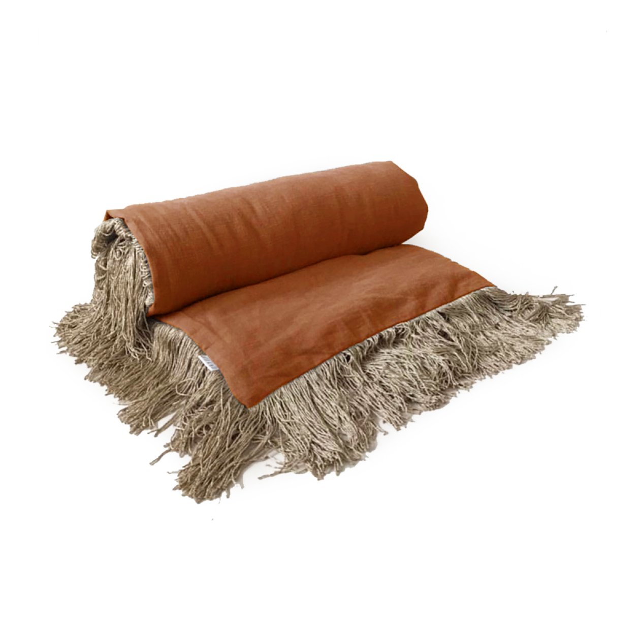 Housse de couette en lin frangée - Rouille