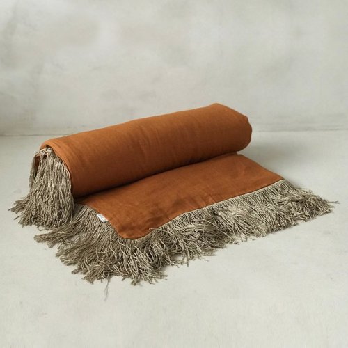 Housse de couette en lin frangée - Rouille