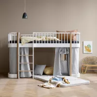 Lit mezzanine mi-haut Wood avec échelle face - Blanc/Chêne