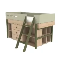 Lit enfant mi-hauteur échelle inclinée Popsicle - Chêne/Kiwi
