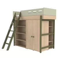 Lit mezzanine échelle inclinée Popsicle - Chêne/Kiwi