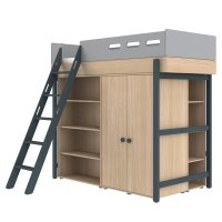 Lit mezzanine échelle inclinée Popsicle - Chêne/Blueberry