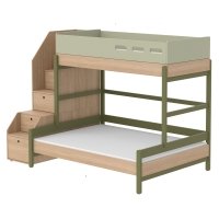 Lit familial superposé escalier Popsicle - Chêne/Kiwi