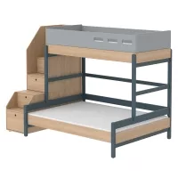 Lit familial superposé escalier Popsicle - Chêne/Blueberry