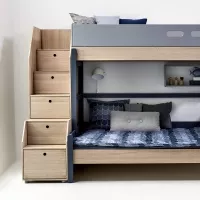 Lit familial superposé escalier Popsicle - Chêne/Blueberry