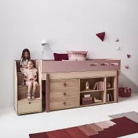 Lit enfant mi-hauteur escalier Popsicle - Chêne/Cherry