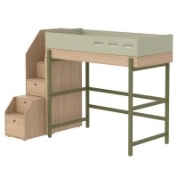 Lit mezzanine escalier Popsicle - Chêne/Kiwi