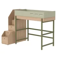 Lit mezzanine escalier Popsicle - Chêne/Kiwi