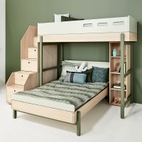 Lit mezzanine escalier Popsicle - Chêne/Kiwi