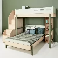 Lit mezzanine escalier Popsicle - Chêne/Kiwi