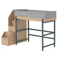 Lit mezzanine escalier Popsicle - Chêne/Blueberry