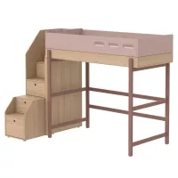 Lit mezzanine escalier Popsicle - Chêne/Cherry