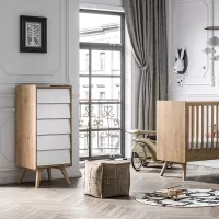 Chiffonnier 5 tiroirs Vintage - Chêne/Blanc