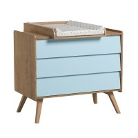 Commode 3 tiroirs à langer Vintage - Chêne/Bleu