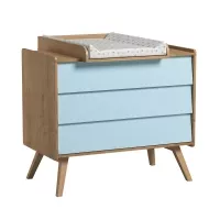 Commode 3 tiroirs à langer Vintage - Chêne/Bleu