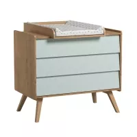 Commode 3 tiroirs à langer Vintage - Chêne/Vert