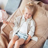 Fauteuil Pouf Ottoman en velours côtelé - Beige