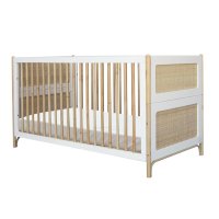 Lit bébé évolutif cèdre et rotin Océania 70x140cm - Blanc