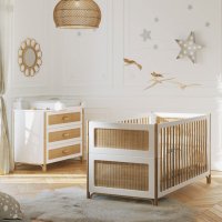 Lit bébé évolutif cèdre et rotin Océania 70x140cm - Blanc