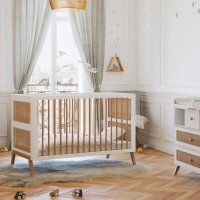 Lit bébé évolutif cèdre et rotin Marélia 70x140cm - Blanc