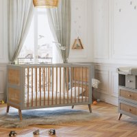 Lit bébé évolutif cèdre et rotin Marélia 70x140cm - Lune