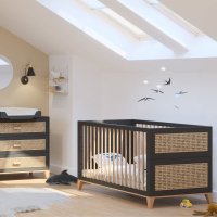 Lit bébé évolutif Bois et Cannage Rotin Nami 70x140cm - Noir