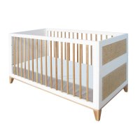 Lit bébé évolutif Bois et Cannage Rotin Nami 70x140cm - Blanc