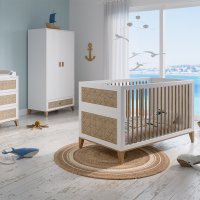 Lit bébé évolutif Bois et Cannage Rotin Nami 70x140cm - Blanc