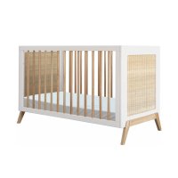 Lit bébé évolutif cèdre et rotin Marélia 60x120cm - Blanc