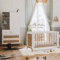 Lit bébé évolutif cèdre et rotin Marélia 60x120cm - Blanc