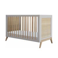 Lit bébé évolutif cèdre et rotin Marélia 60x120cm - Lune