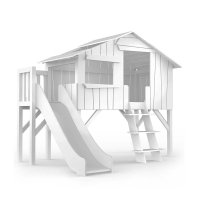 Lit Cabane et Toboggan plateforme - Blanc