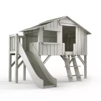 Lit Cabane et Toboggan plateforme - Gris Ciment