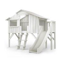 Lit Cabane et Toboggan plateforme - Gris Perle