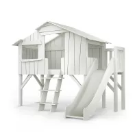 Lit Cabane et Toboggan plateforme - Gris Perle