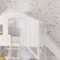 Lit Cabane avec Toboggan - Gris Ciment