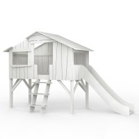 Lit Cabane avec Toboggan - Gris Perle