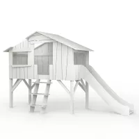 Lit Cabane avec Toboggan - Gris Perle