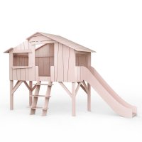 Lit Cabane avec Toboggan - Rose poudré