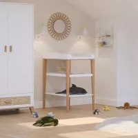 Table à langer Bois et Cannage Rotin Nami - Blanc