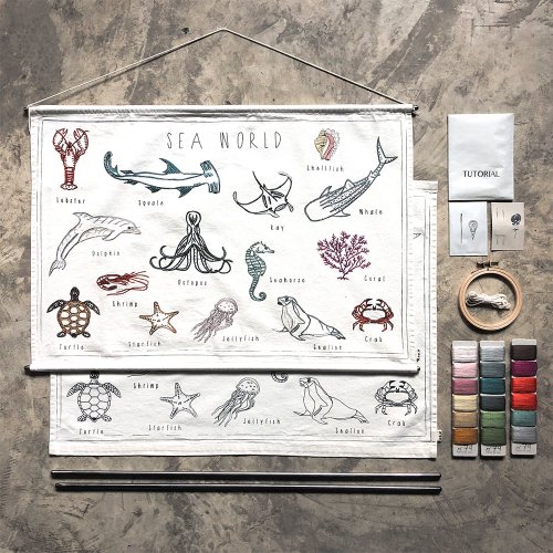 School Poster Kit à broder - Animaux marins