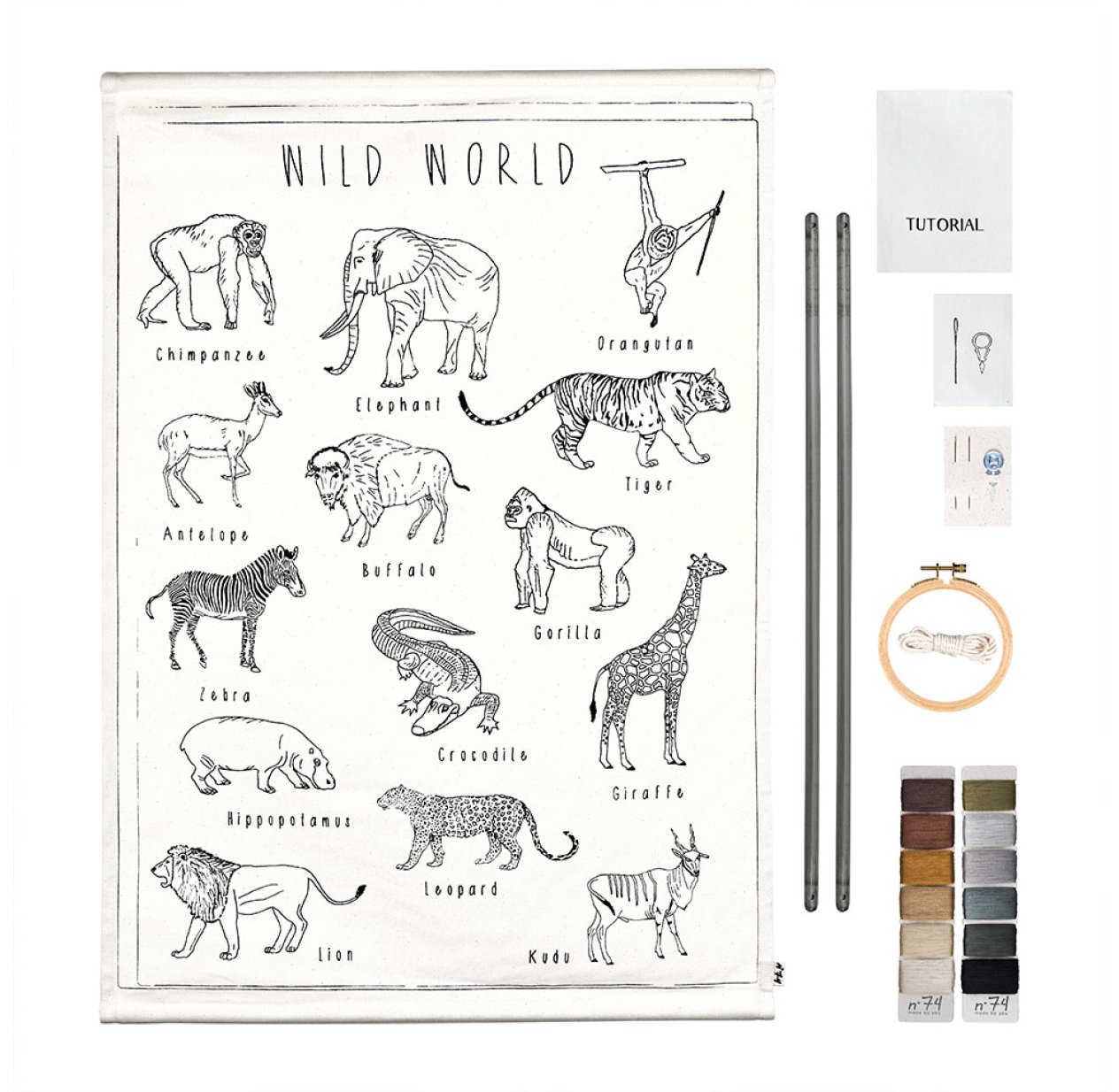 School Poster Kit à broder - Animaux sauvages