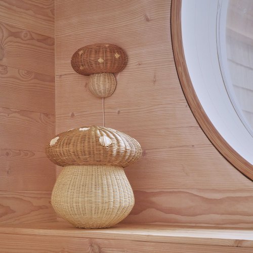 Lampe applique Champignon en rotin